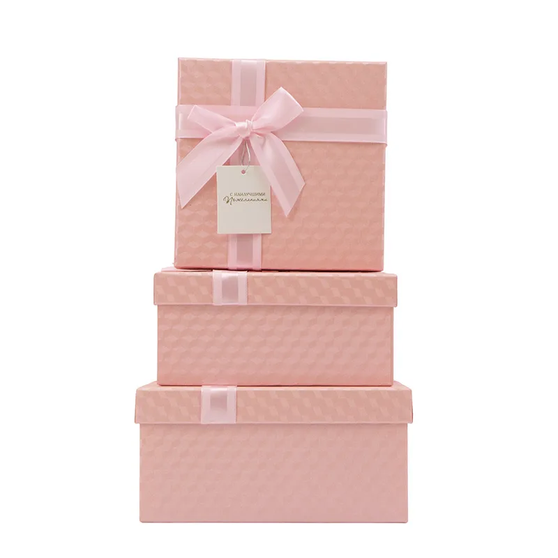 Набор подарочных коробок 3 в 1 "Розовый с бантом" 19*19*9 см 17*17*8 см 15*15*6 см
