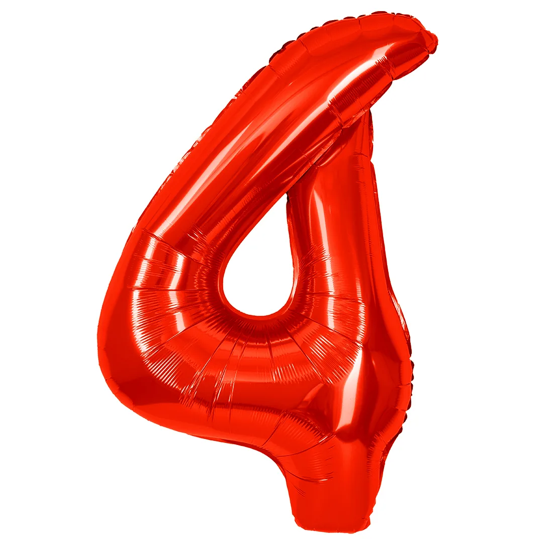 СБ 40''/102 см Цифра, 4, Красный, Металлик, 1 шт. в уп.(Китай)