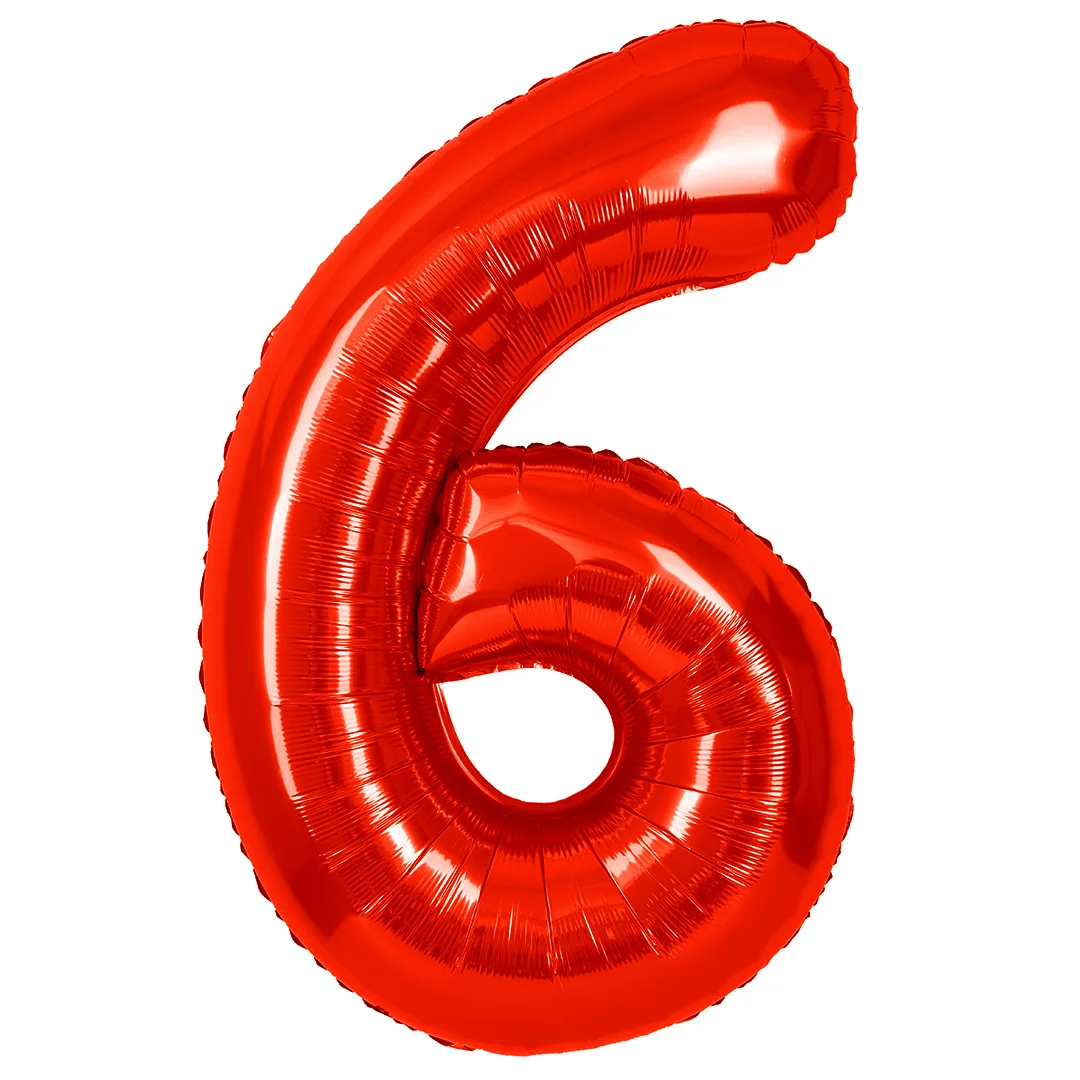 СБ 40''/102 см Цифра, 6, Красный, Металлик, 1 шт. в уп.(Китай)