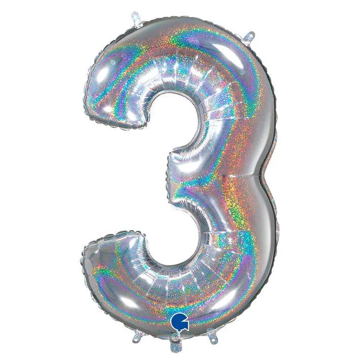 G 26"/66см Цифра "3" Серебро голография в упаковке/1 шт./