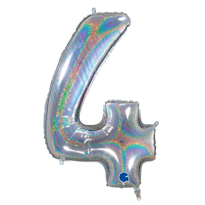 G 26"/66см Цифра "4" Серебро голография в упаковке/1 шт./