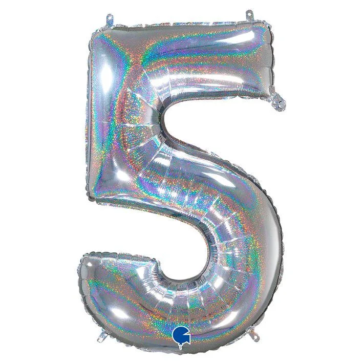 G 26"/66см Цифра "5" Серебро голография в упаковке/1 шт./