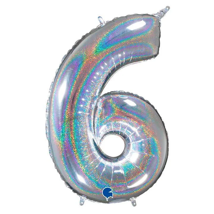 G 26"/66см Цифра "6" Серебро голография в упаковке/1 шт./