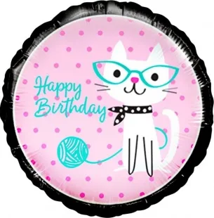 С 18"/46см Круг, С Днем рождения! (кошка), 1 шт. (США)