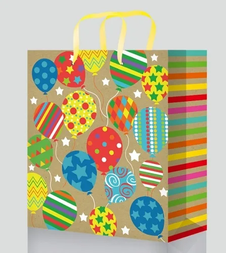 Пакет подарочный крафт-бумага Цветные шары (М) 18 х 23 х 10