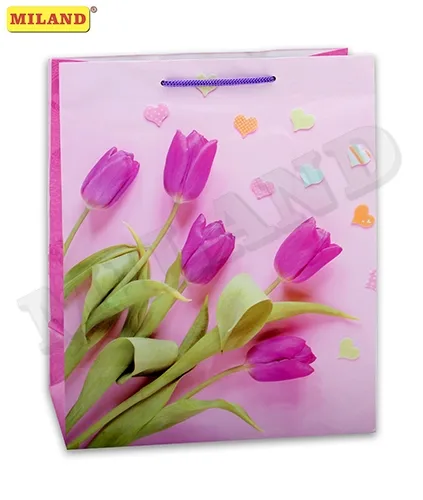 Пакет подарочный Нежные тюльпаны и сердечки 26.4x32.7x13.6