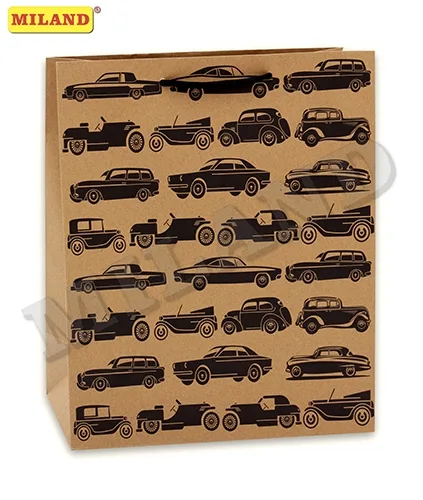 Пакет подарочный крафт Автомобили (L) 26.4х32.7х13.6