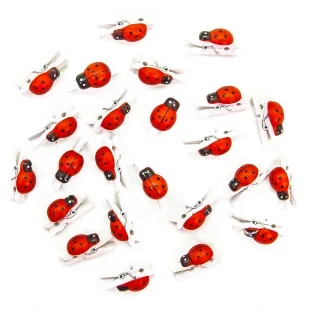 Декоративные прищепки Божья коровка, Белый, 3 см, 24 шт.
