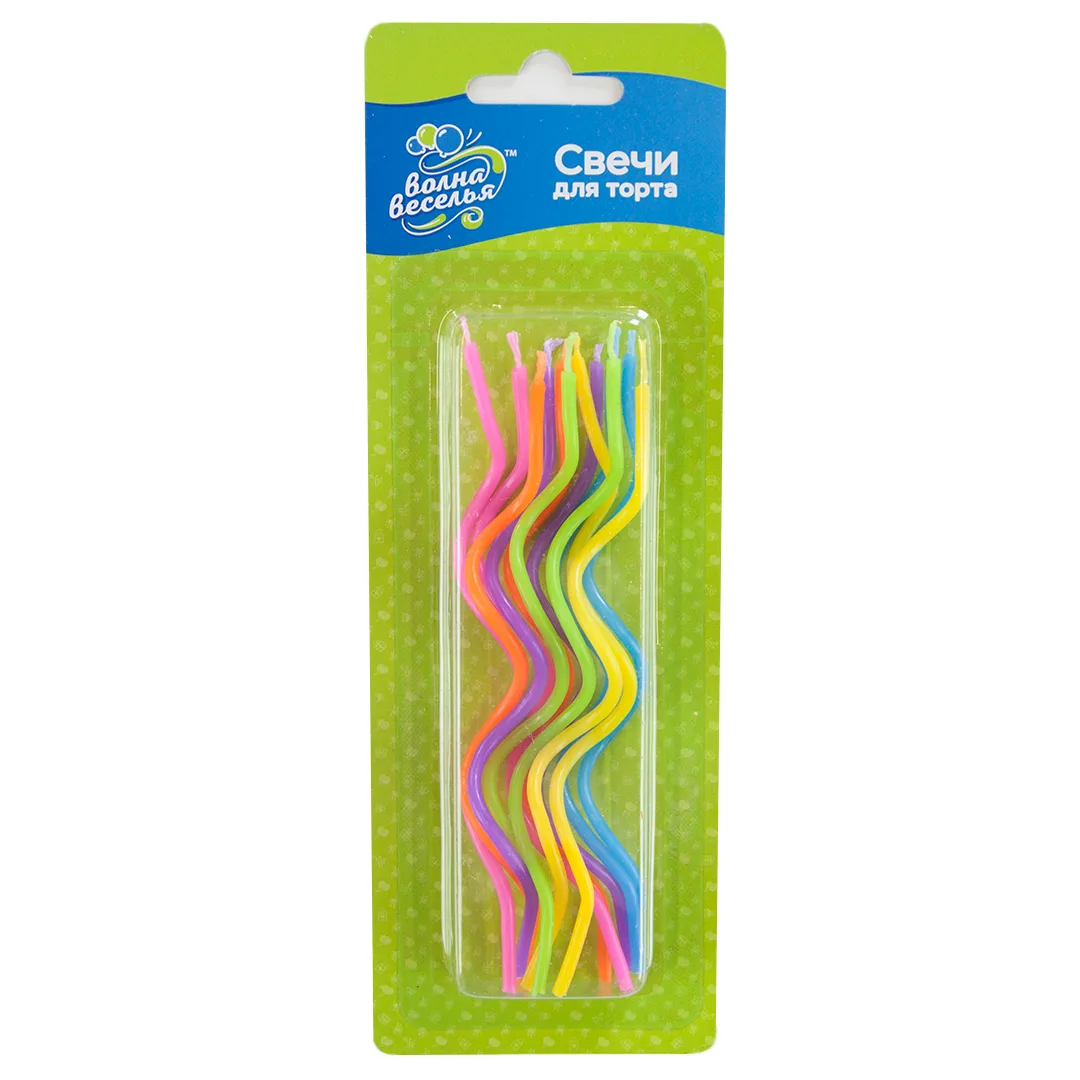 Свечи Коктейльные, Тонкие спирали, Тропическое ассорти, 0,2*12 см, 12 шт.