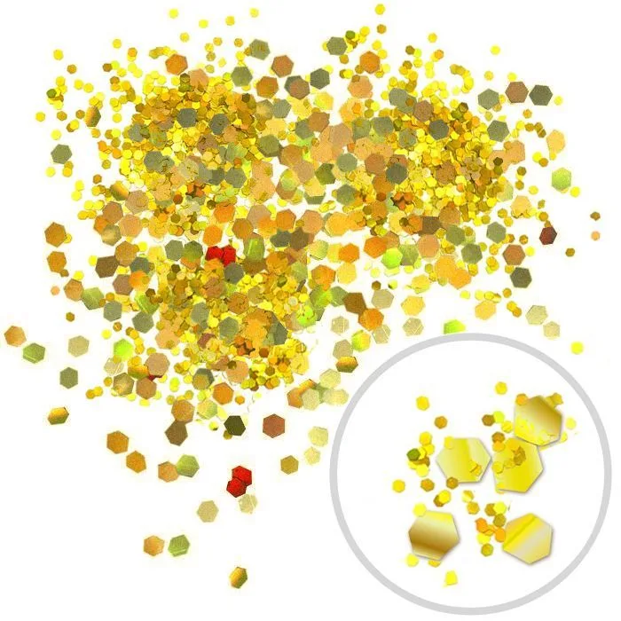 Глиттер "Блестки микс" лазерный Золотой 2,5 мм и 1 мм/100 г./ (Китай)