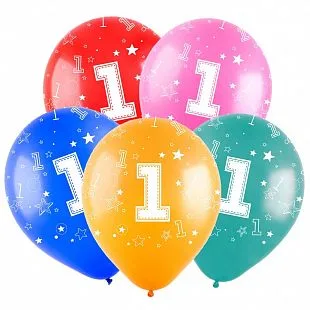 Т 12"/30см Цифра "1", Ассорти, Пастель, 5 ст./50 шт./(Турция)