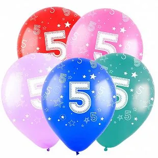 Т 12"/30см Цифра "5", Ассорти, Пастель, 5 ст./50 шт./(Турция)