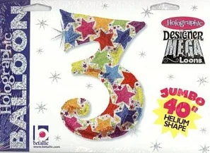 B 40 Цифра "3" голография  в упаковке/ Three / 1 шт / (США)