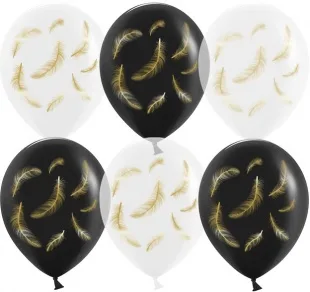 К 12"/30см Золотые перья, Черный/Прозрачный, пастель, 5 ст, 25 шт.  (Китай)