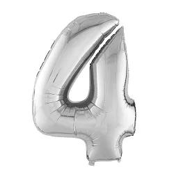 Р 40"/102см Цифра "4" Серебро / 1 шт / (Россия)