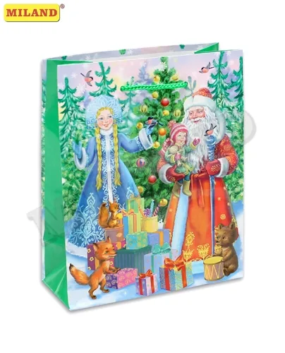 Пакет подарочный Новогоднее утро в кругу сказочных друзей (S) 12 х 15 х 9