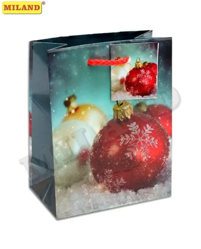 Пакет подарочный Новогодние шары со снежинками (S) 12 х 15 х 9