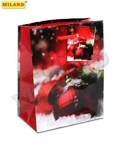 Пакет подарочный Новогодний шар в снегу (S) 12 х 15 х 9