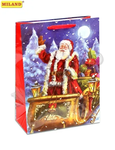 Пакет подарочный  Дед Мороз в санях (L) 26 х 33 х 14
