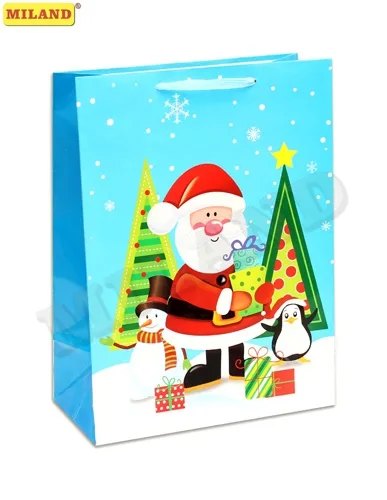 Пакет подарочный  Дед Мороз с подарками (L) 26 х 33 х 14