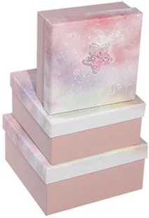 Набор коробок Элеганс (звездочка), Розовый, Градиент, с блестками, 20*20*10 см, 3 шт.