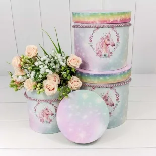 Набор коробок Цилиндр, Цветочный единорог, Нежная радуга, 18*18*17 см, 3 шт.