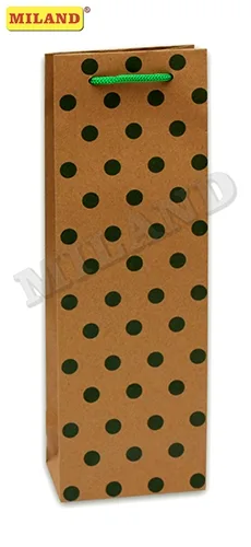 Пакет подарочный крафт "Зеленый горошек" под бутылку 26.4х32.7х13.6