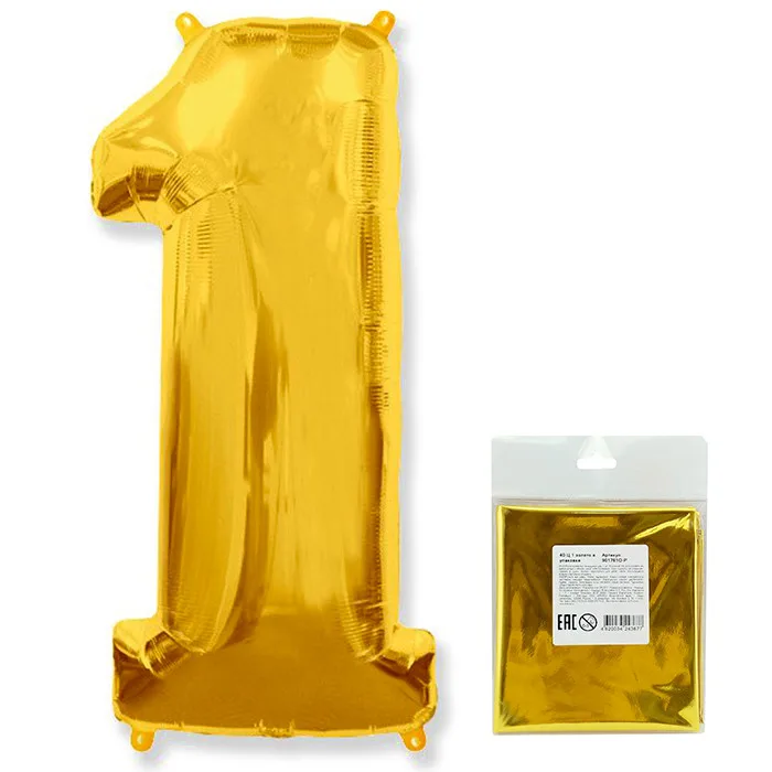 И 40"/102см Цифра "1", Золото,  в упаковке / 1 шт (Испания)