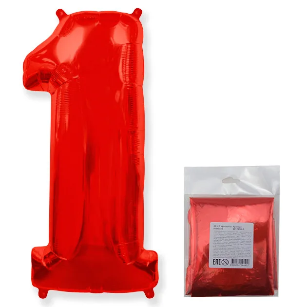И 40"/102см Цифра "1", Красный, в упаковке / 1 шт (Испания)