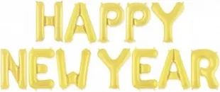 F Набор шаров-букв (16''/41 см) Мини-Надпись "Happy New Year", Золото, 1 шт. в упак. / Китай