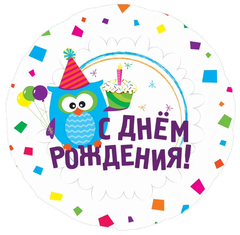 С 18"/46см Круг С Днем Рождения  (Сова) / 1 шт./ (США)