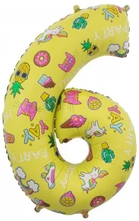 F (34''/86 см) Цифра, 6, Веселые картинки, Желтый, в упаковке 1 шт. (Китай)