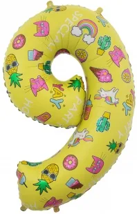 F (34''/86 см) Цифра, 9, Веселые картинки, Желтый, в упаковке 1 шт. (Китай)