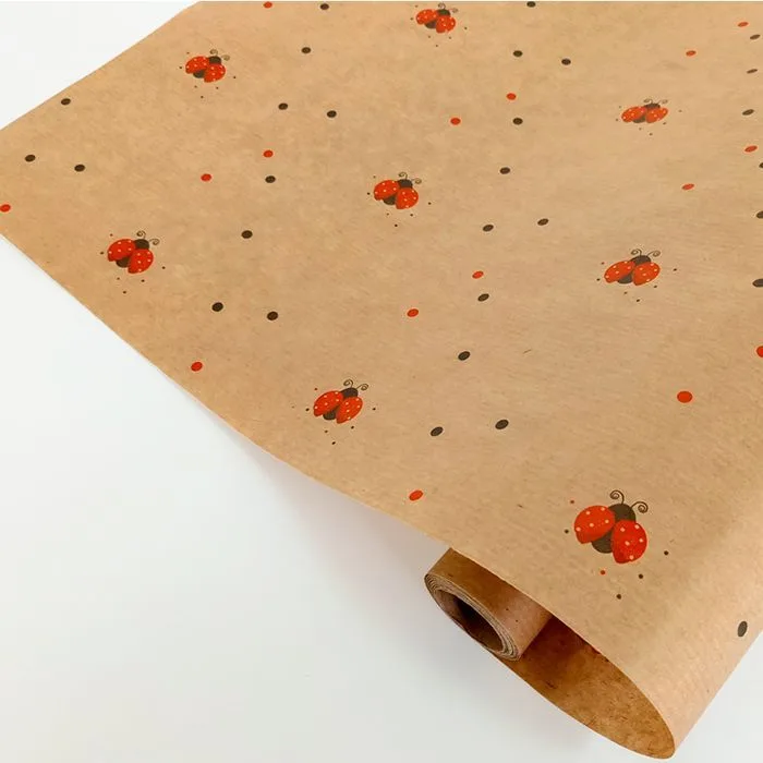 Крафт-бумага упаковочная "Божьи коровки" / рулон 72 см*10м, 40гр/м.кв