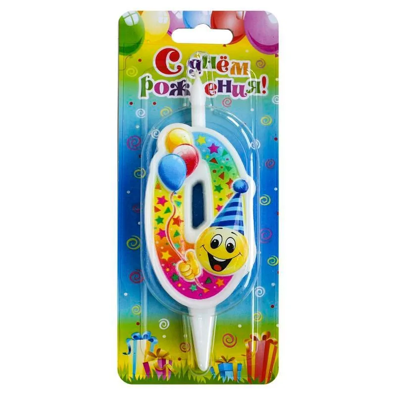 Свеча тортовая цифра "Смайлик с шарами" 0 /1 шт/