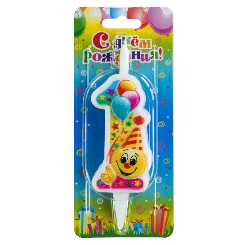 Свеча тортовая цифра "Смайлик с шарами" 1 /1 шт/