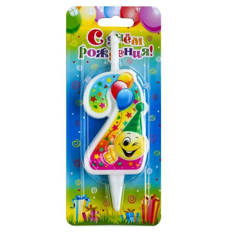 Свеча тортовая цифра "Смайлик с шарами" 2 /1 шт/