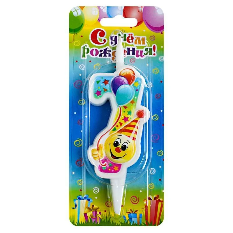 Свеча тортовая цифра "Смайлик с шарами" 7 /1 шт/