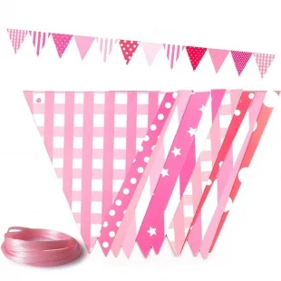Гирлянда Флажки, Ассорти дизайнов, Розовый, 300 см, 1 шт.