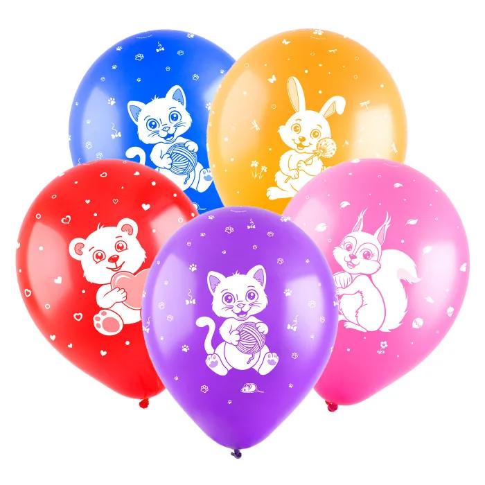 К 12"/30см Милые животные (4 дизайна), Ассорти, Пастель / 100 шт./ (Китай)