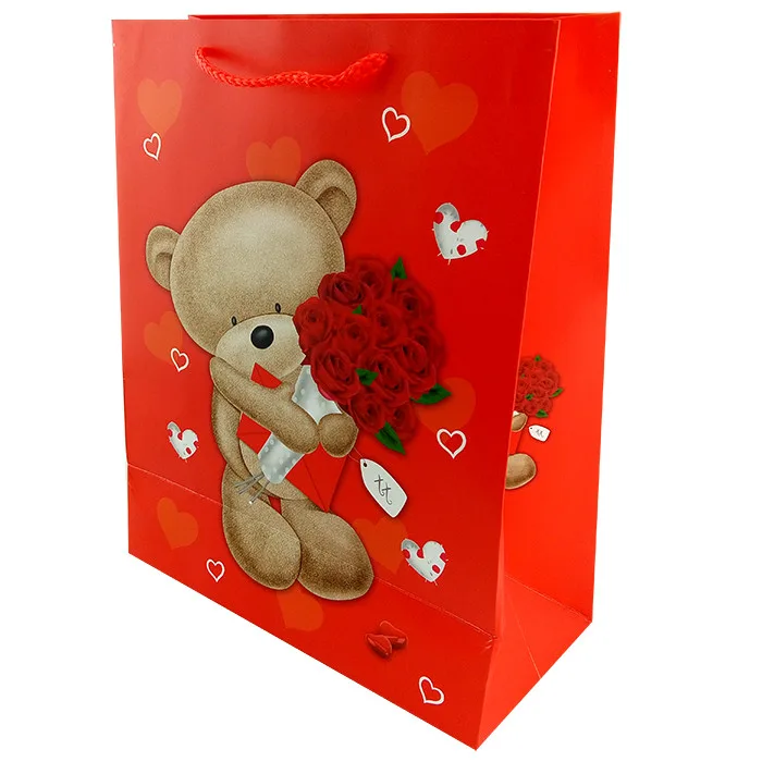 Пакет подарочный "Мишка с букетом"/26*32*12см