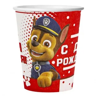 Стаканы "Щенячий патруль, С Днем рождения!" красный  250 мл. / 6 шт.