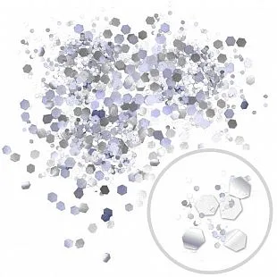 Глиттер "Блестки микс" лазерный Серебряный 2,5 мм и 1 мм/100 г./ (Китай)