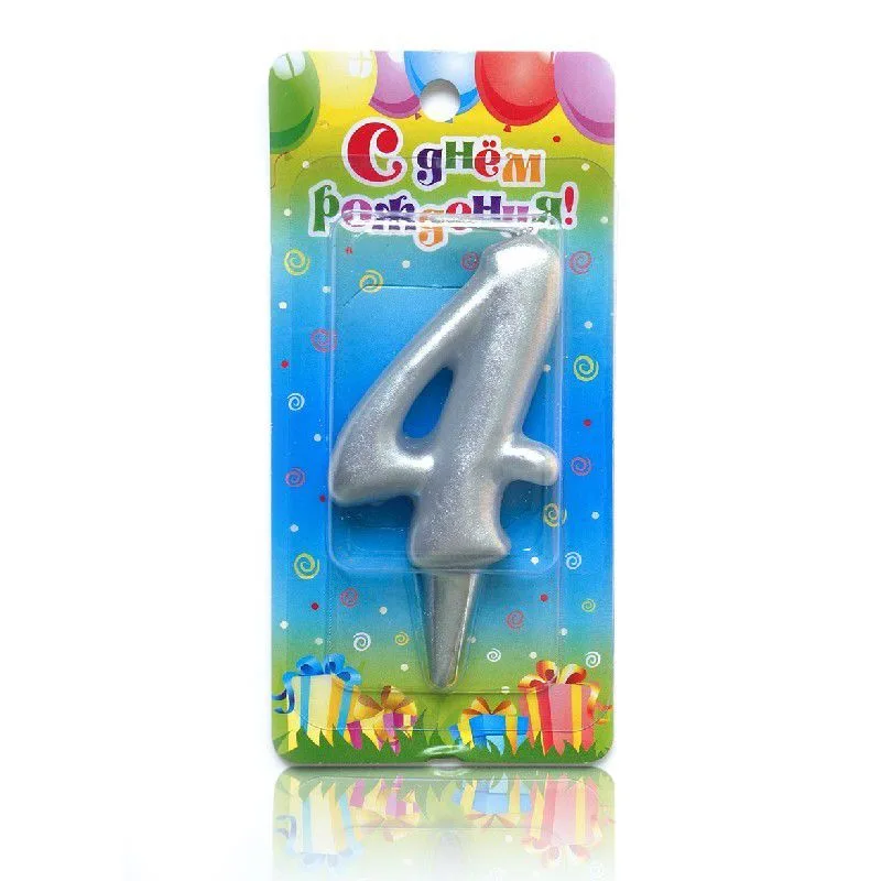 Свеча тортовая цифра "Универсальная. Серебряная" 4 /1 шт/ (Россия)