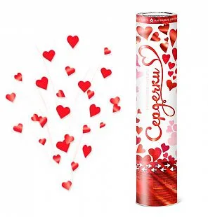 Пневмохлопушка Сердечки с красной печатью (тиснение)  / 1 шт./(Китай)