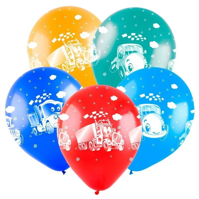 Т 12"/30см  Мультяшные машинки, Ассорти,Пастель, 5 ст. / 100 шт./ (Турция)