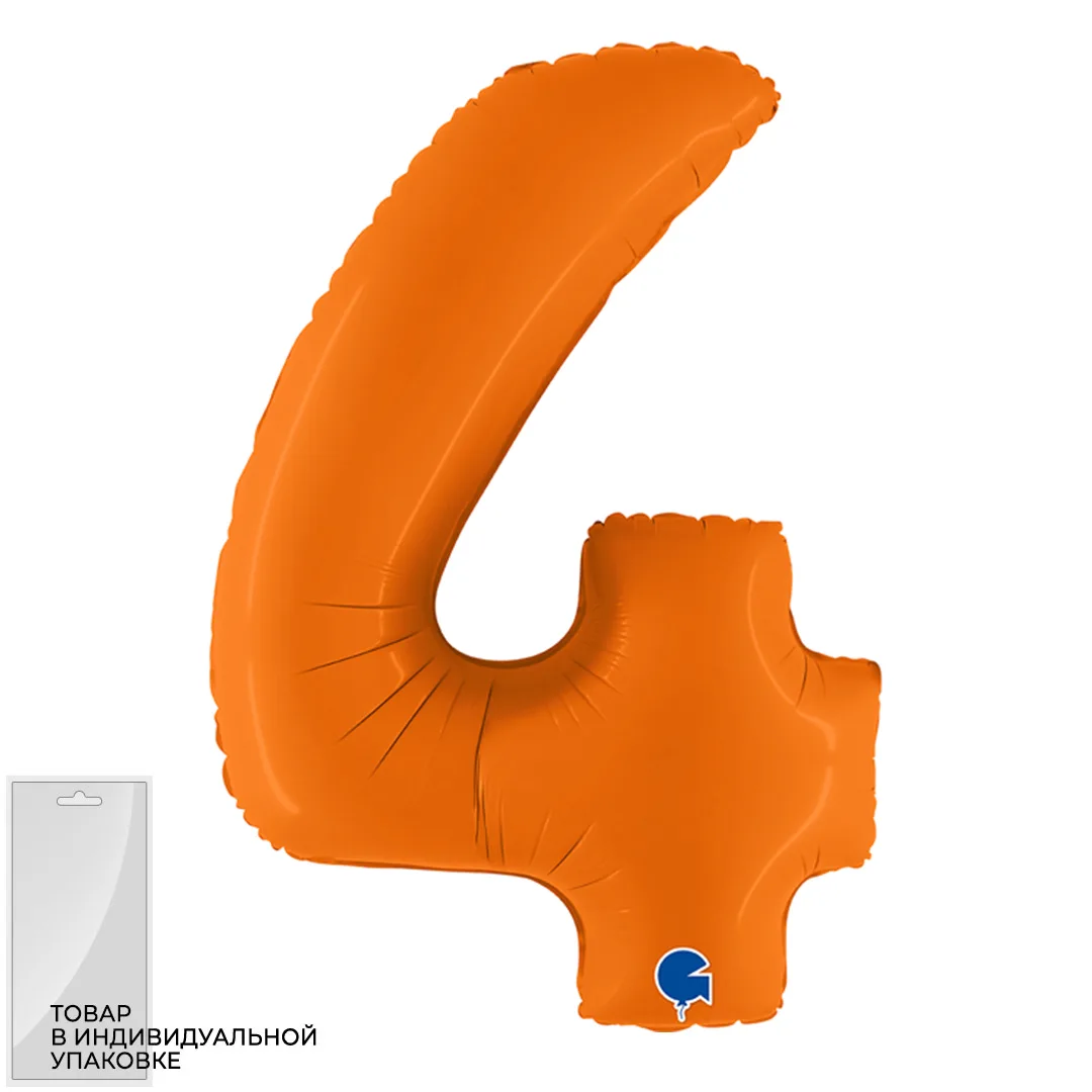 G 40"/102см Цифра, 4, Оранжевый, Сатин, 1 шт. в упак. (Италия)