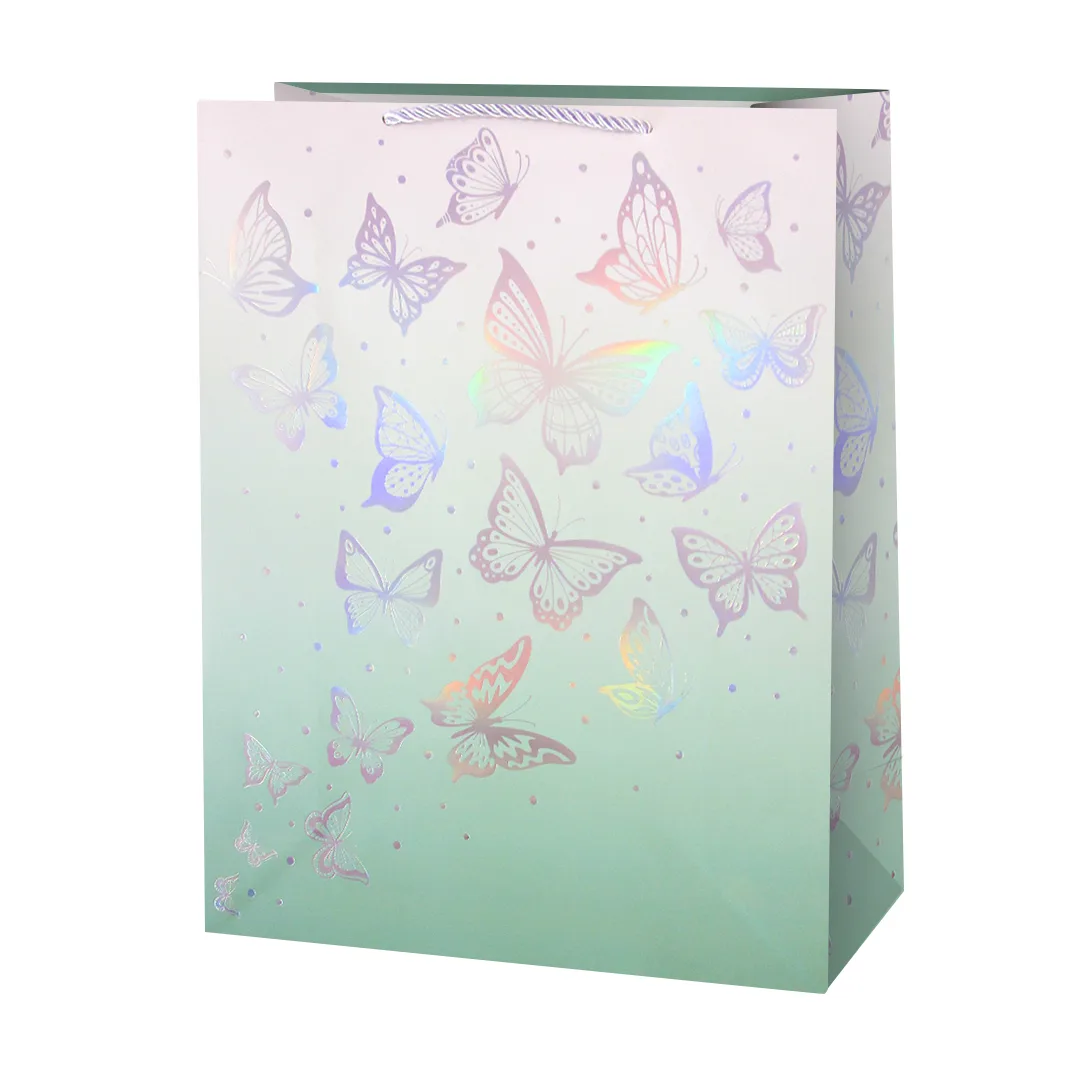 Пакет подарочный, Мерцающие бабочки, Дизайн №4, Металлик, 23*18*10 см, 1 шт.
