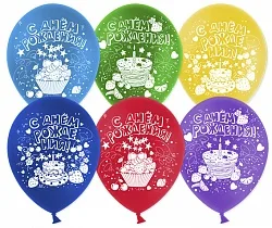 К 12"/30см С Днем рождения (торт) , Ассорти, Пастель, 2 ст., 100 шт.