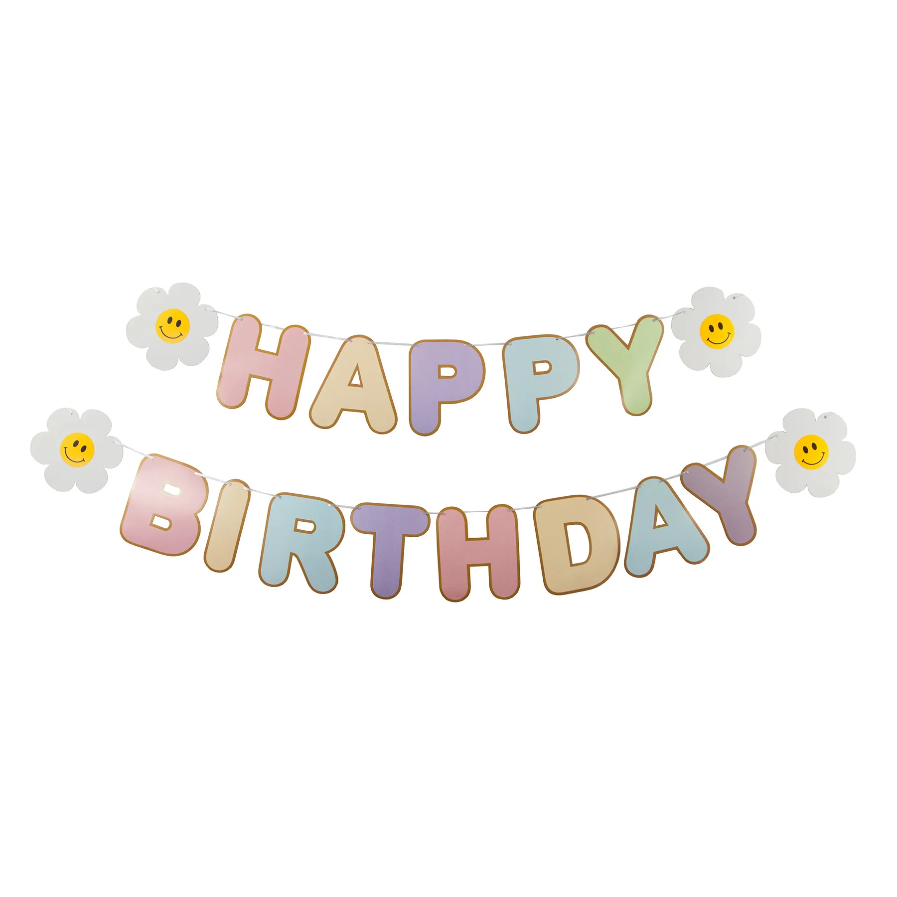 Гирлянда Happy Birthday с ромашками, Ассорти, Металлик, 500 см, 17*13 см, 1 шт.